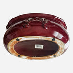 Vintage Large Deep Red Glazed Ceramic Oval Planter Bowl Embossed Fleur de Lis 14