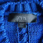ZARA Vibrant Blue Cable Knit Button Up Cardigan Short Sleeve Womens M VG