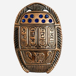 Egyptian Scarab Beetle Fridge Magnet Copper Tone Hieroglyph Blue Rhinestone EXC