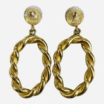 Vintage Givenchy Dangle Stud Earrings 2" Gold Tone Twisted Rope Hoop Drop VG