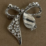 Vintage Silver Tone Rhinestone Bow Crystal Brooch Pin 1.5”x1.75” NWOT