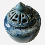 Unique Handcrafted Blue Glazed Ceramic Pottery Lid Bowl Bean Pot Artist Signed 7
