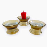 Set of 3 Vintage Glass Pedestal Candle Holders Brown Silver Magnet Base Modern