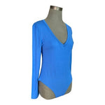 Mangopop Women's Royal Blue V-Neck Bodysuit Size XXL Long Sleeve Stretch NWT