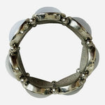 Silver-Tone Stretch Bracelet with White Round Cabochons One Size Fits Any