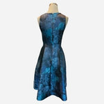 White House Black Market Floral Jacquard High-Low Midi Dress 00 Blue Fit Flare