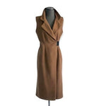 MARNI Luxury Virgin Wool Sleeveless Coat Brown Black Leather Trim Size M