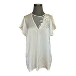Escada Margaretha Ley 100% Silk Ivory Blouse Rose Lace Appliqué Top Sz 42 L NWT