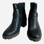 Lucky Brand Slyvin Black Leather Harness Ankle Boot Lug Sole Women's Size 9M NIB