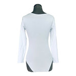 Allchic Scoop Neck Bodysuit Women's Size S Long Sleeve White Cotton Jumpsuit