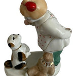 Vintage Polonne Porcelain Figurine Girl Training Dog & Teddy Bear USSR 6" VG