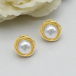 Adorina Pearl Framed 14K Gold Plated Stud Earrings Elegant NIB