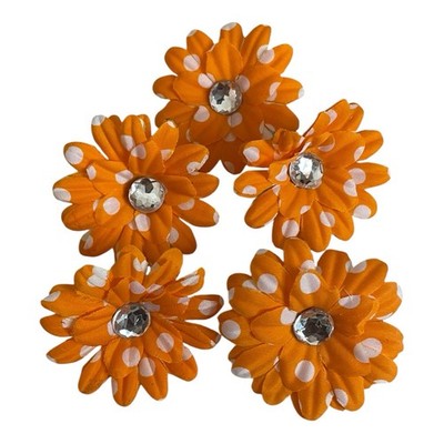 Orange & White Polka Dot Fabric Flower Appliques 5pc DIY Craft 2.25in New