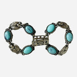 7.5" Vintage Double Layered Turquoise Silver Tone Panel Link Cuff Bracelet