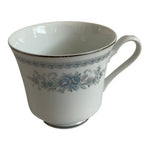 Christine Fine Porcelain China Japan Teacup Blue Floral Platinum Trim Vintage VG