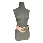 Vintage Artisan Brutalist Peach Leather Metal Front Details Waist Belt Handcraft