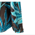 Tommy Bahama Silk Cotton Off Shoulder Blouse XXS Blue Brown Plants Top $138 NWT