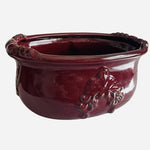 Vintage Large Deep Red Glazed Ceramic Oval Planter Bowl Embossed Fleur de Lis 14