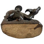 Vintage Hand Carved Wooden Water Buffalo With Man Riding Animal Statue Ashtray
