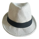 White Paper Straw Fedora Hat Black Band One Size Summer Trilby VG Unisex