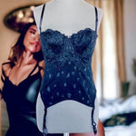 Ballet Women's Black Lace Corset Bodysuit Lingerie 36C Boudoir Padded Bra VG