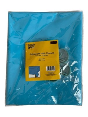 Bargain Buys Blue Vinyl Tablecloth with 4 Clamps 52x70" New Sealed
