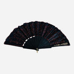 Spanish Black Red Embroidered Sequin Hand Fan 9.5" Artisan Decorative VG
