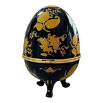 Vintage Cobalt Blue Gold Floral Porcelain Hinged Egg Trinket Box Jewelry Storage