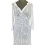 Bally Total Fitness White Hooded Burnout Tunic Cover Up Dress Women's M VG