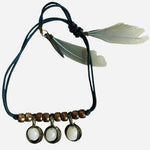 Bohemian Feather Charms Beaded Bracelet Adjustable Strap One Size
