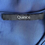 Quince Silk Blend Top Blue Short Sleeve Keyhole Back Womens S
