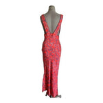 Free People Oh La La Bias Dress Size 6 Red Navy Floral V-Neck Midi Sleeveless VG