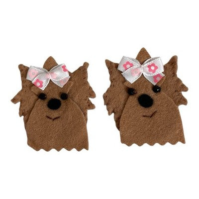 Felt Yorkie Puppy Face Applique Patch with Bow Lot of 2 New Handmade