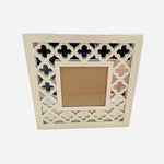 Nicole Miller White Carved Floral Wood Mirrored Photo Frame 8.5" Wall Decor VG