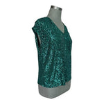 Vince Camuto Emerald Green Sequin V-Neck Top Sleeveless Sz M Dazzling VG