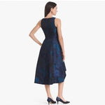 White House Black Market Floral Jacquard High-Low Midi Dress 00 Blue Fit Flare