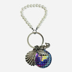 Iridescent Mermaid Tail Seashell Keychain Charm Faux Pearl Strap Excellent