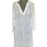 Bally Total Fitness White Hooded Burnout Tunic Cover Up Dress Women's M VG