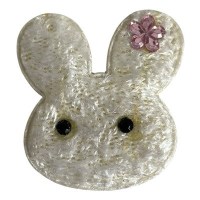 White Sparkle Bunny Rabbit Applique Patch Rhinestone Flower New Handmade