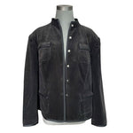 Style & Co Black Corduroy Velvet Military Jacket Snap Front Stand Collar 16W