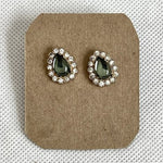 Dark Green Teardrop Stud Earrings with Rhinestones Halo Stud Earrings NWOT