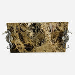 Marble Tray Silver Tone Seahorse Handles Serving Decorative Coastal Decor 14x7"
