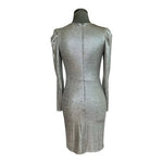 Aqua Silver Textured Ruffle V-Neck Sheath Cocktail Dress Size XS Elegant Party