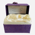 Elegant Clear Glass Rose Figurine Gold Leaf Accents Purple Velvet Gift Box VG