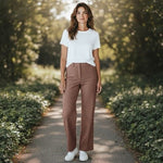 WILLI SMITH Wool High Rise Wide Leg Herringbone Print Pants Brown Gold Size 8