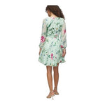 WHBM Silk Rayon Burnout Godet Mini Dress Multicolor Floral Long Sleeve Size 4