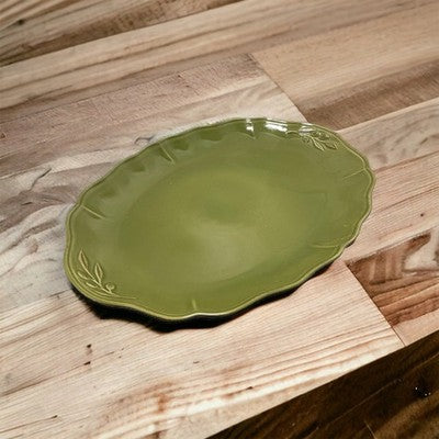 Arenito Portugal Olive Pattern Platter 20x14 Green Ceramic Tray Handmade VG