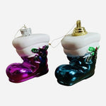 Hard Plastic Santa Boot Christmas Ornaments Holly Set of 2 Pink Teal 2" G+