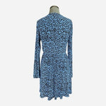 MANGO Textured Floral Pattern Sheer Mini Dress Blue Black V-Neck Dress Sz M EXC