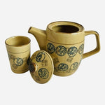 Vintage Pier 1 Imports Japanese Dragon Stamp Stoneware Teapot Cup Set VG